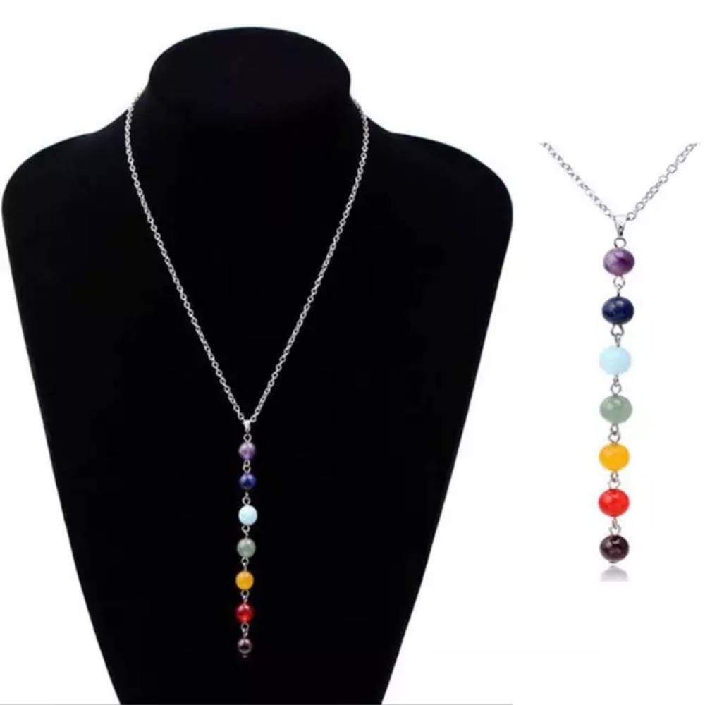 7 Chackra Healing Beaded Stone Necklace - Picture 3 of 8